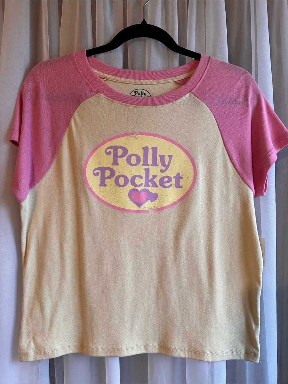 Polly Pocket Pink Cream Vintage Look Short Sleeve Raglan Baby Tee size XL